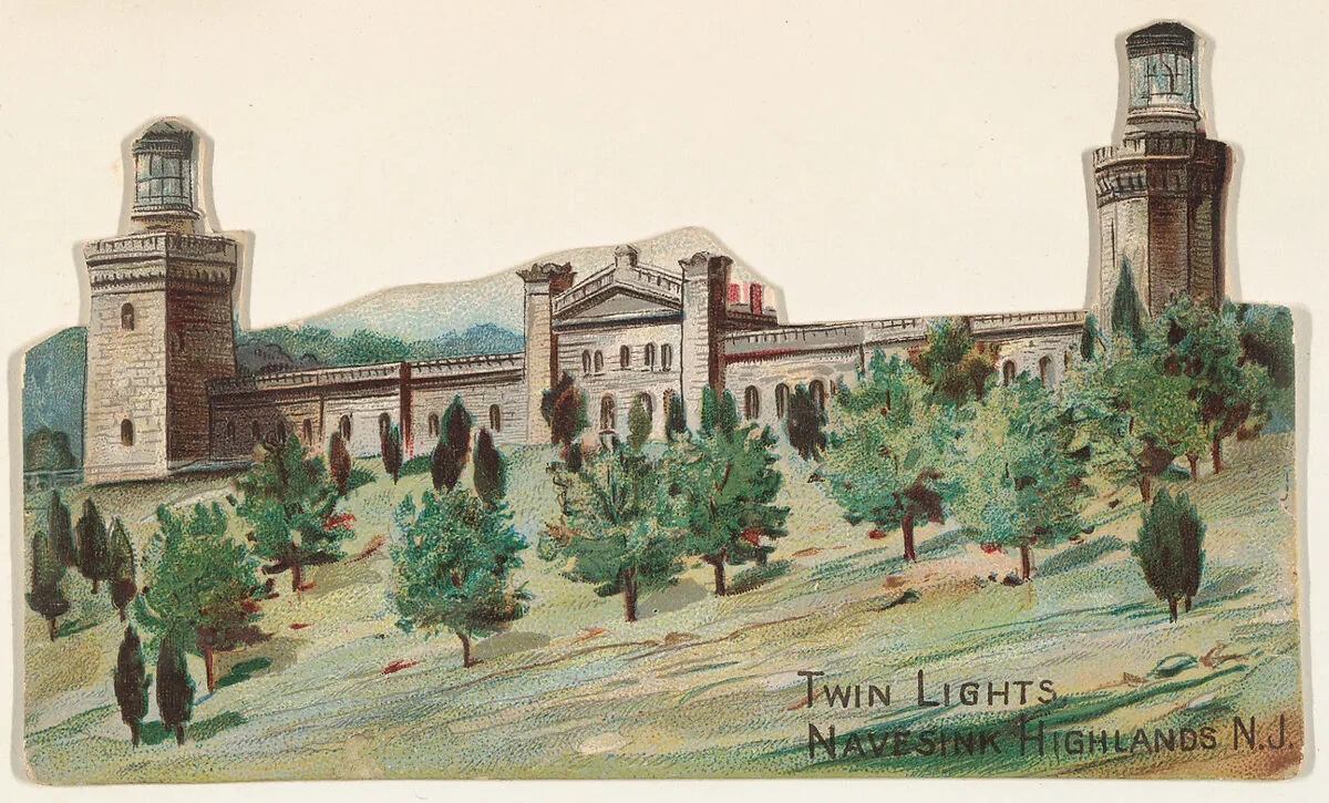Twin Lights, Navesink Highlands, New Jersey, from the Lighthouses series (N119) issued by Duke Sons & Co. to promote Honest Long Cut Tobacco — W. Duke, Sons & Co.|The Giles Company