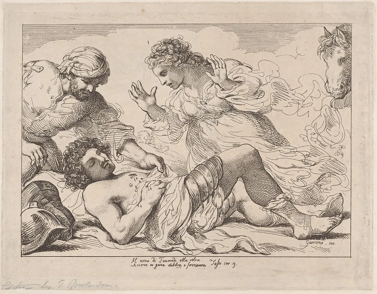 Erminia Discovers the Wounded Tancred (from Tasso, Gerusalemme Liberata) — Giovanni Battista Pasqualini|Guercino (Giovanni Francesco Barbieri)|Thomas Rowlandson