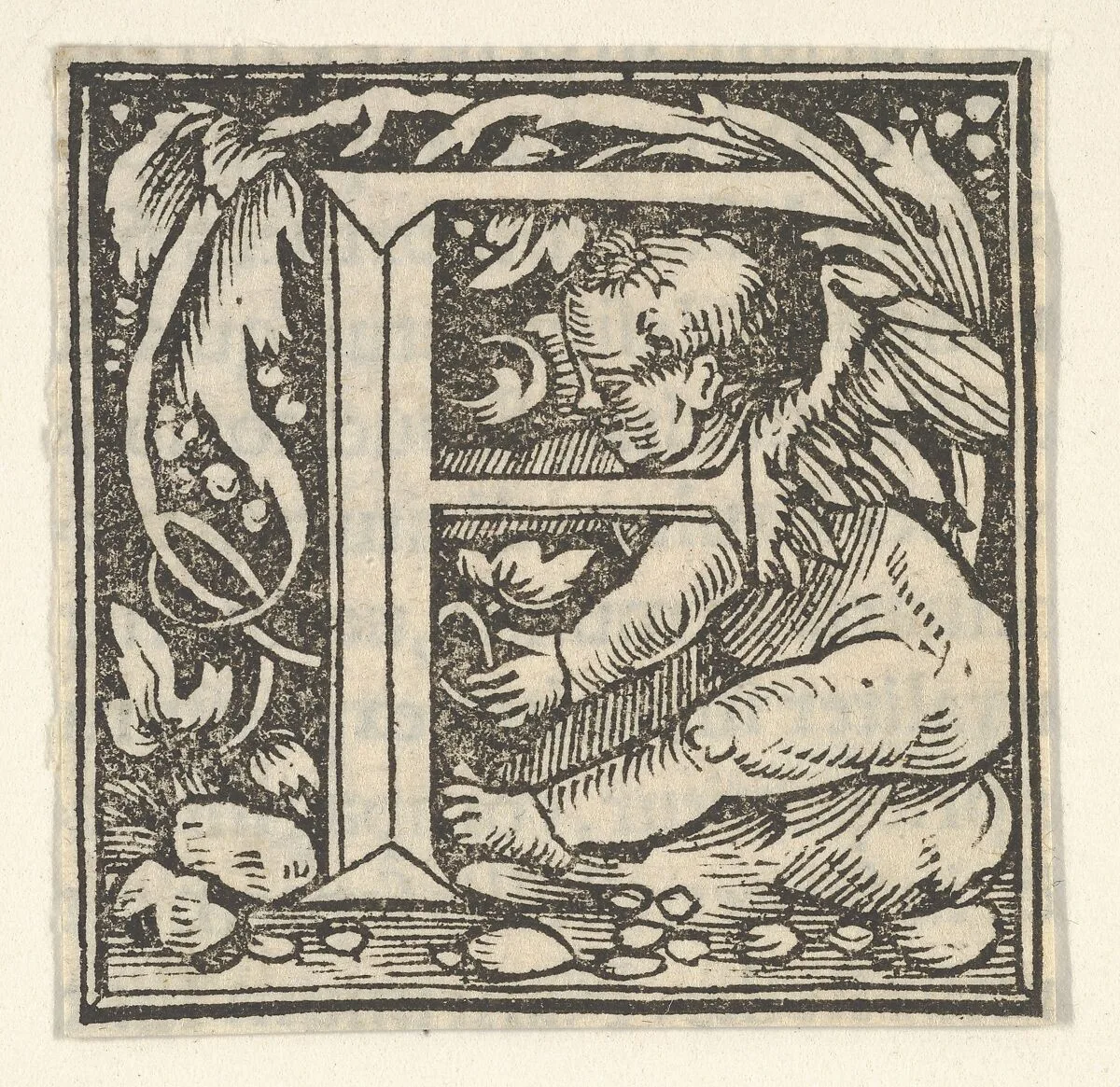 Initial letter F with putto — Heinrich Vogtherr the Elder