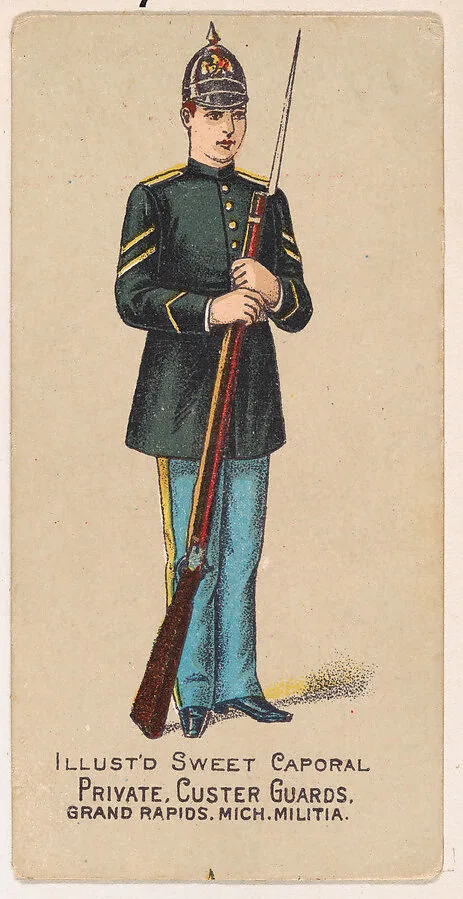Private, Custer Guards, Grand Rapids, Michigan Militia, from the Military Series (N224) issued by Kinney Tobacco Company to promote Sweet Caporal Cigarettes — Kinney Brothers Tobacco Company