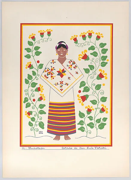 Plate 19: a Huasteca woman from the state of San Luis Potosí, from 'Trajes regionales mexicanos' (regional Mexican dress) — Editorial Atlante|Carlos Mérida
