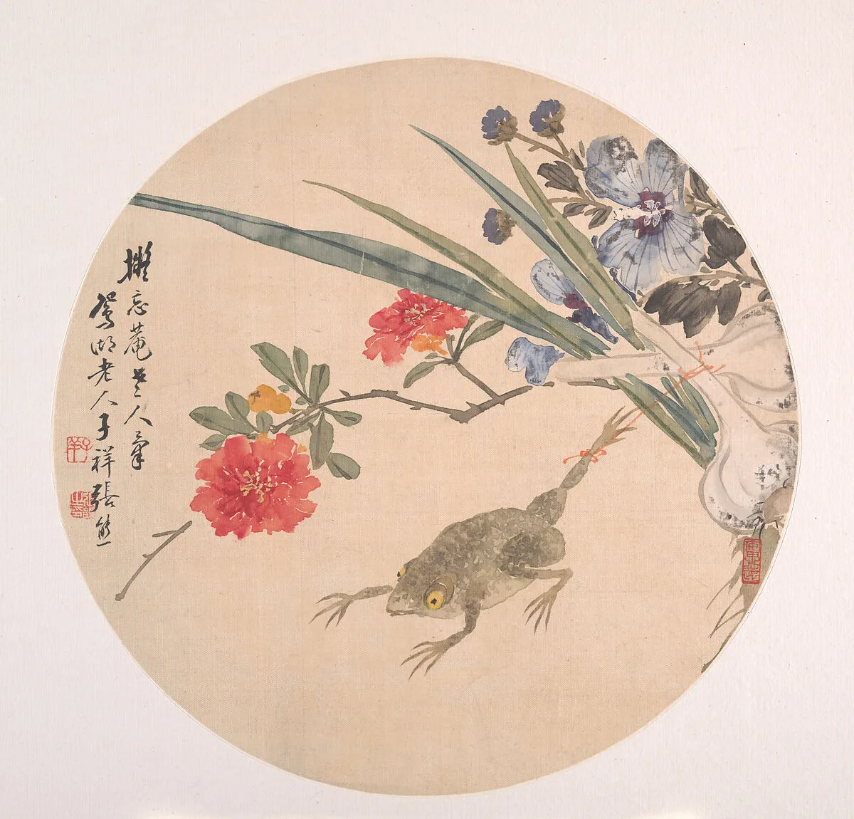 清 張熊 蟾蜍 團扇|Flower and Toad — Zhang Xiong