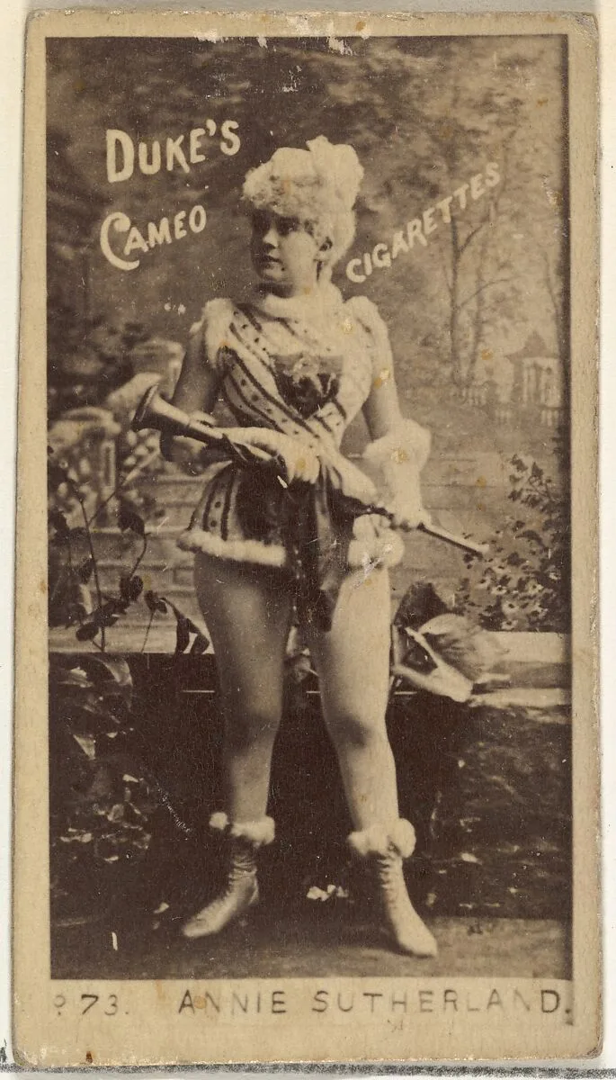 Card Number 73, Annie Sutherland, from the Actors and Actresses series (N145-4) issued by Duke Sons & Co. to promote Cameo Cigarettes — W. Duke, Sons & Co.
