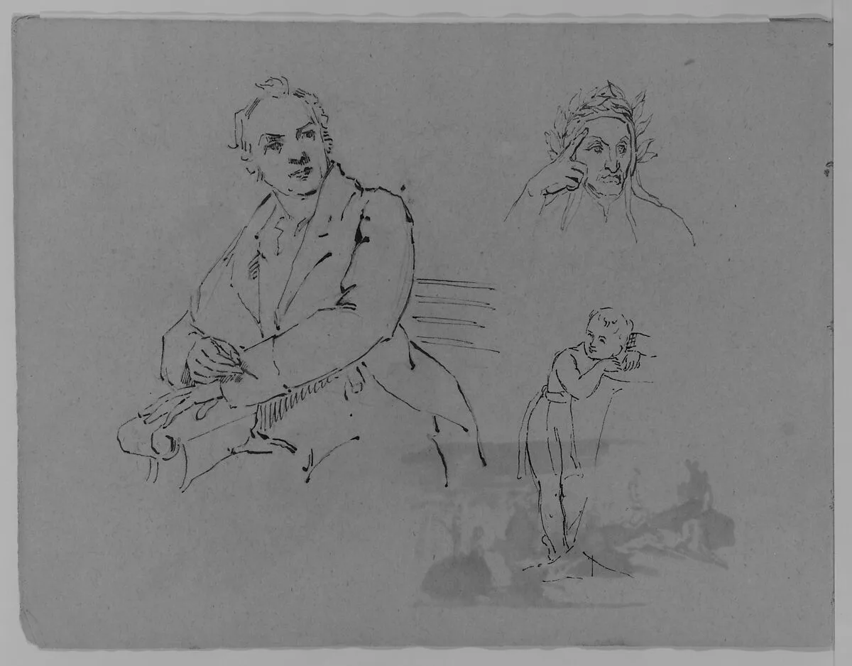 Portrait of Seated Man; Bust of Contemplative Dante; Child Leaning on a Woman's Lap (from Sketchbook) — Thomas Sully