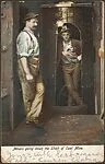 Miners going down the Shaft of Coal Mine. — Unknown