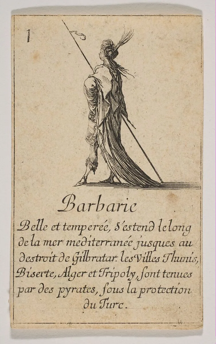 Barbarie, from "Jeu de la Géographie" — Stefano della Bella|Jean Desmarets de Saint-Sorlin|Henri Le Gras|Louis XIV, King of France|Cardinal Jules Mazarin
