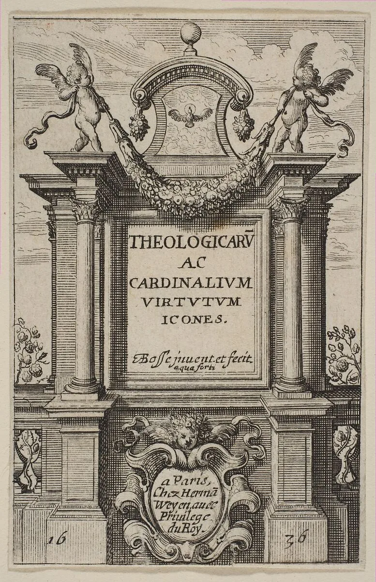 Frontispiece to The Theological and Cardinal Virtues — Herman Weyen|Abraham Bosse
