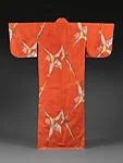 紅柿色地折鶴模様銘仙着物|Meisen Kimono with Origami Cranes (Orizuru)
