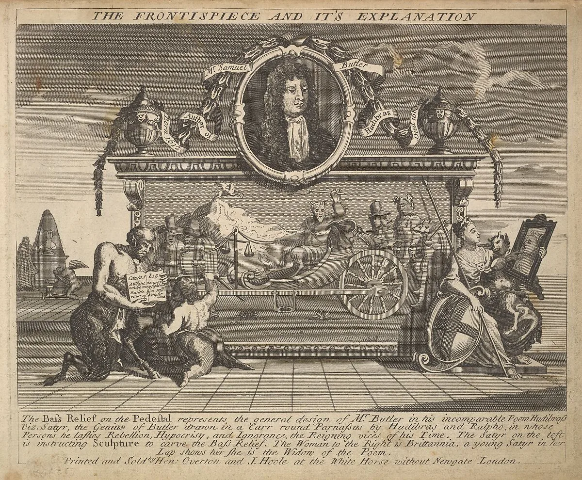 The Frontispiece and Its Explanation (Plate 1: Illustrations to Samuel Butler's Hudibras) — William Hogarth|Henry Overton and J. Hoole|Samuel Butler