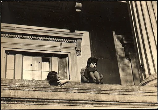 [Jane Ninas and Christine Fairchild on Balcony, Belle Grove Plantation House, White Castle, Louisiana]