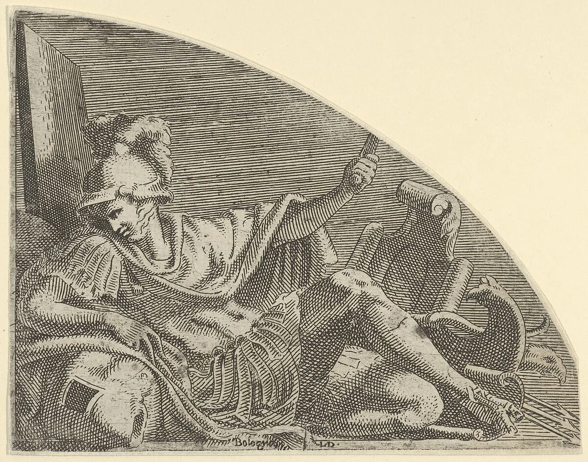 Mars seated on his Trophies — Léon Davent|Francesco Primaticcio