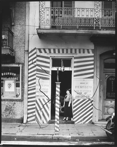 [Painted Doorway of "French Opera" Barber Shop on Bourbon Street, New Orleans, Louisiana]