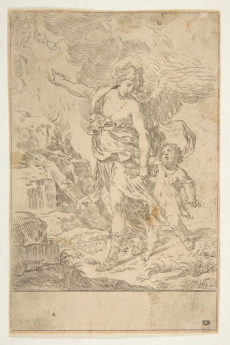 A guardian angel walking with a child — Simone Cantarini