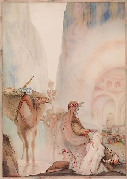 "Revealing Such Treasure as Surely Mortal Eyes Had Never Before Gazed Upon," frontispiece from "The Story of Baba Abdalla," in "The Arabian Nights" — Edward Julius Detmold