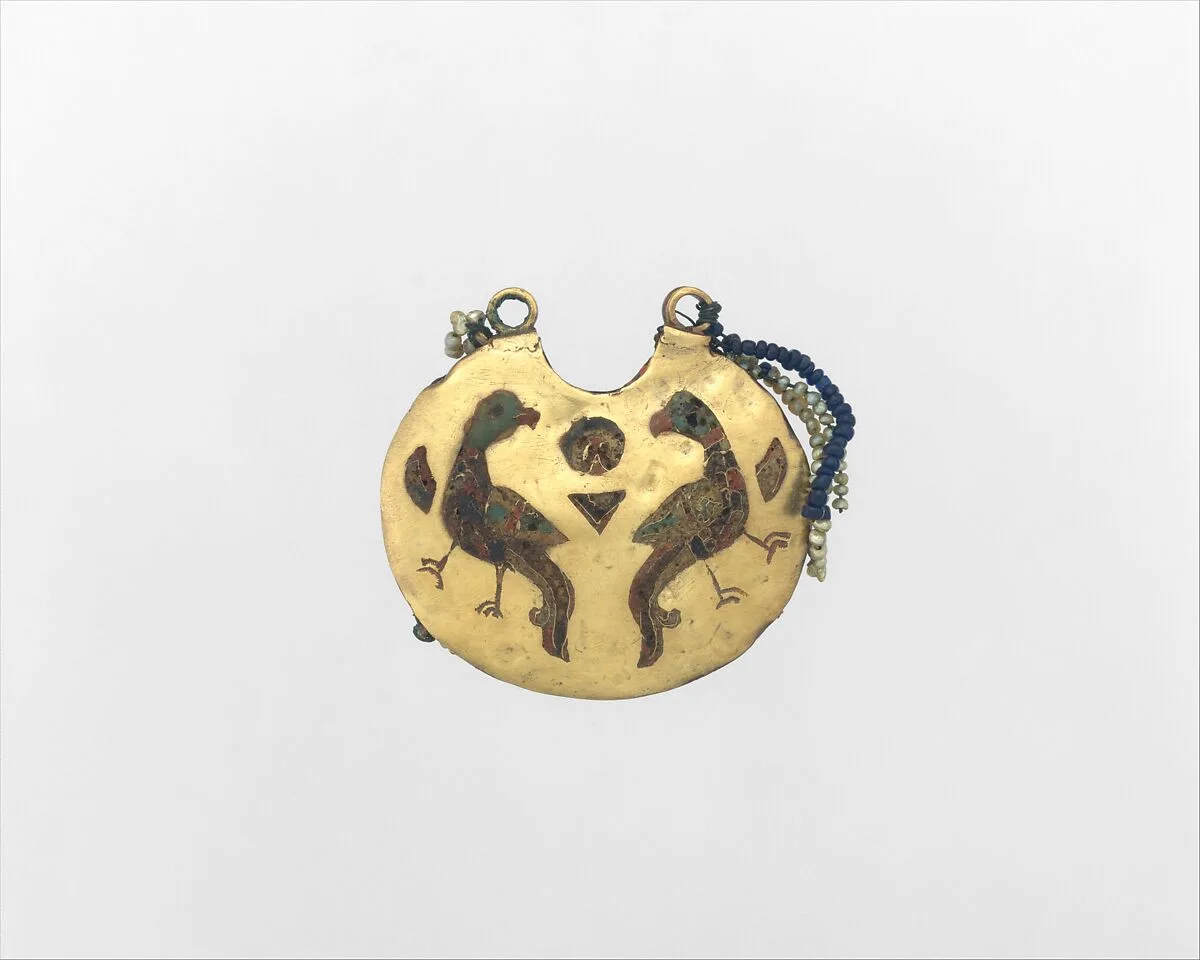 One of a Pair of Temple Pendants, with Confronted Birds (front) and Human Heads (back) — Unknown