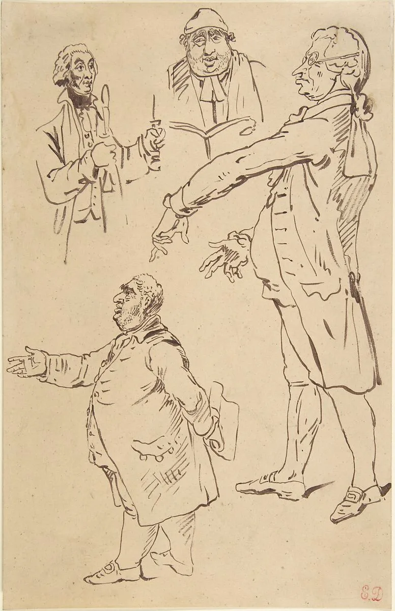 Studies of Four Englishmen, after James Gillray — Eugène Delacroix|Charles James Fox|The Right Honorable Edmund Burke|Francis Rawdon Hastings, 1st Marquess of Hastings and 2nd Earl of Moira|James Gillray