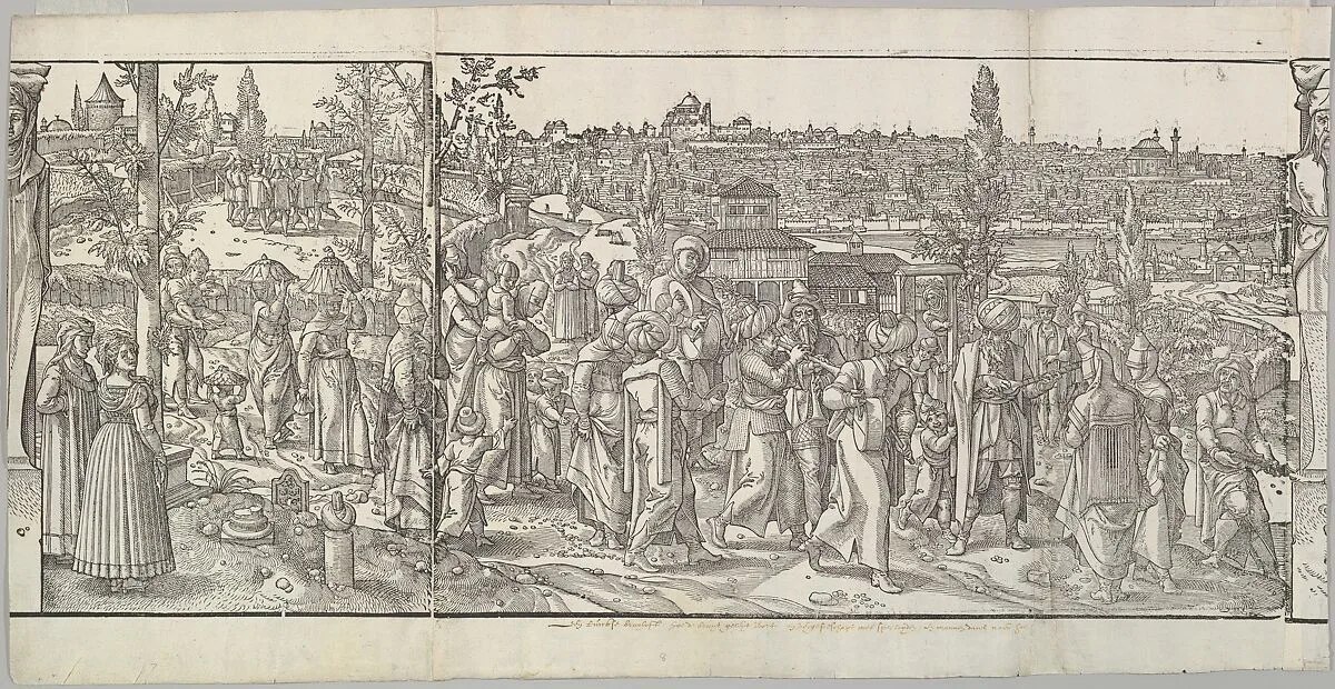 Celebration of a Circumcision from the frieze Ces Moeurs et fachons de faire de Turcz (Customs and Fashions of the Turks) — Pieter Coecke van Aelst|Mayken Verhulst