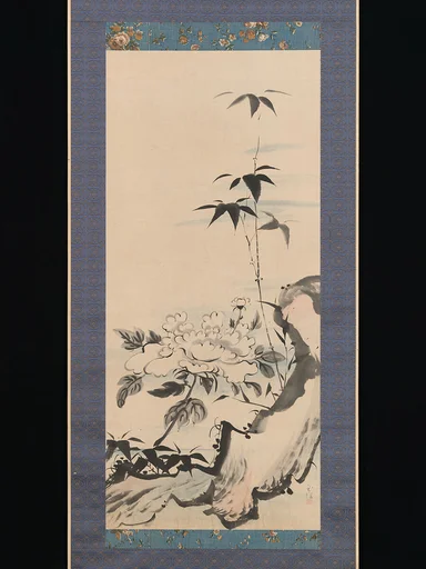 徳山玉瀾筆 牡丹に竹図|Peony and Bamboo