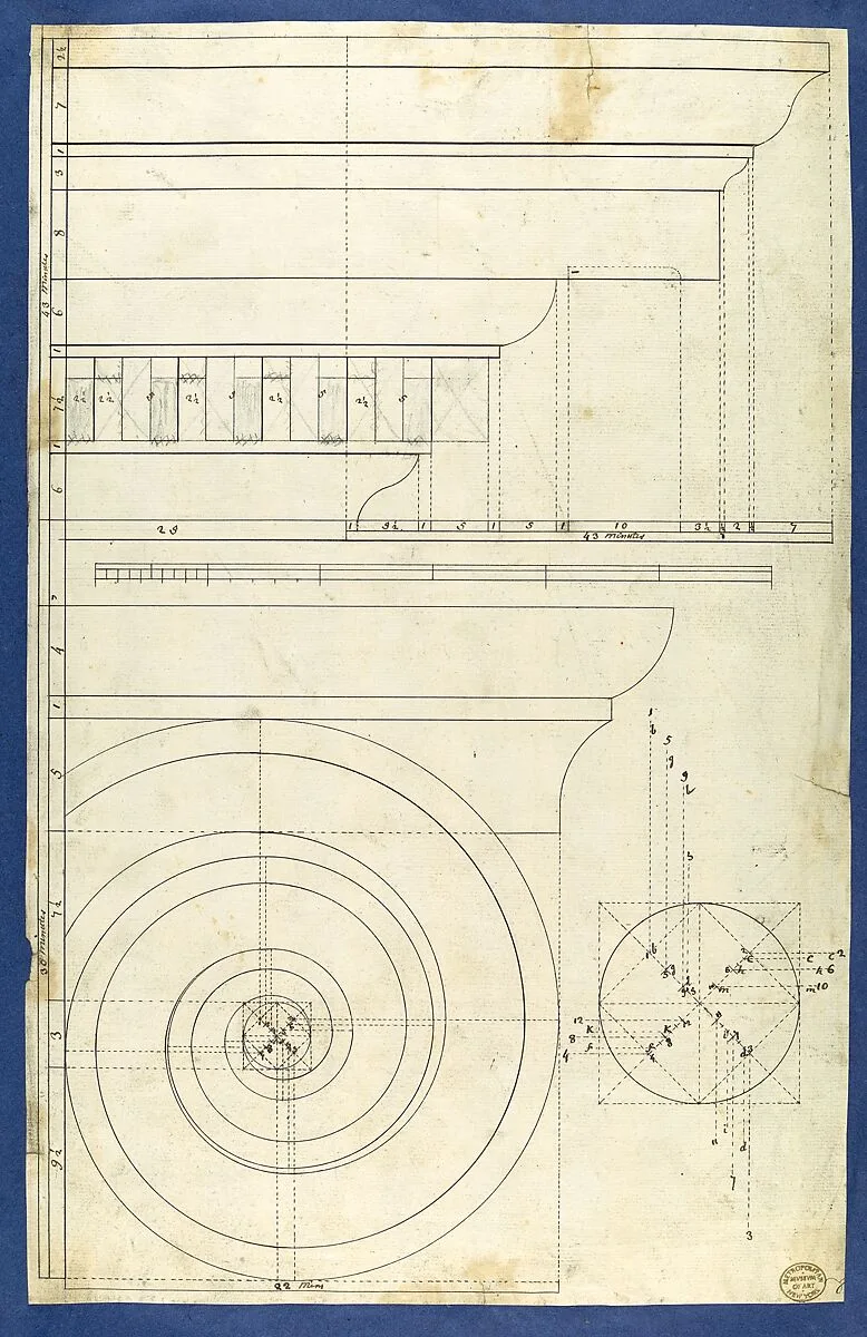 Rule for Drawing the Spiral Lines of the Volute of the Ionic Order, in Chippendale Drawings, Vol. I — Thomas Chippendale