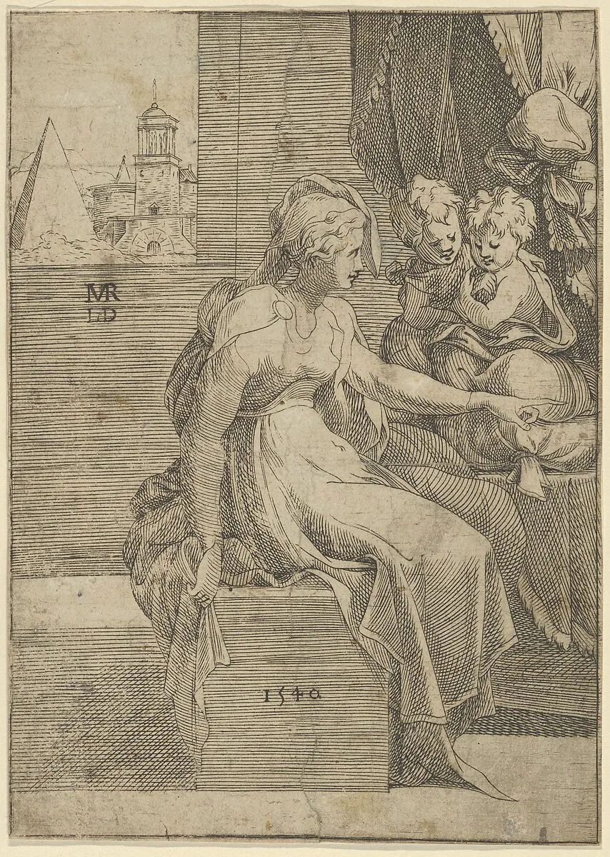 Seated woman with two children (Virgin with Christ and St John the Baptist?) — Parmigianino (Girolamo Francesco Maria Mazzola)|Léon Davent