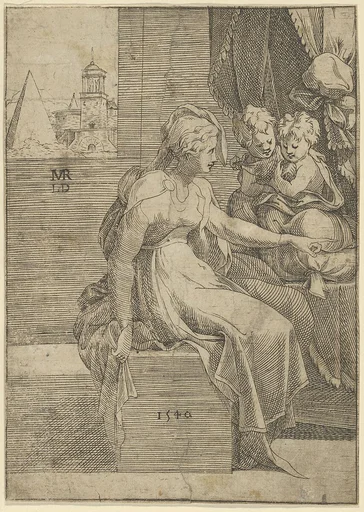 Seated woman with two children (Virgin with Christ and St John the Baptist?)