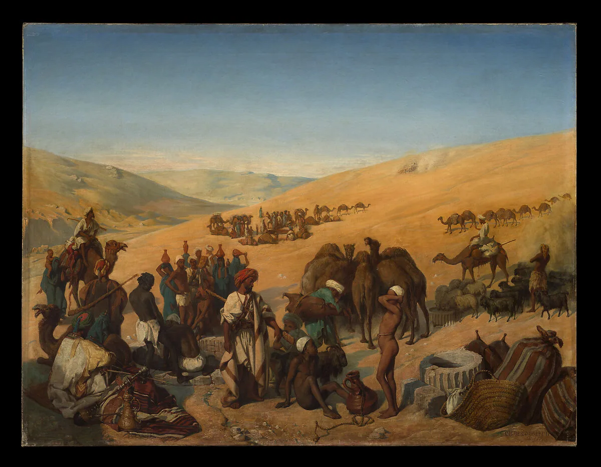 Halt of Caravans at the Wells of Saba (Beersheba) in the Desert South of Hebron — Charles de Coubertin