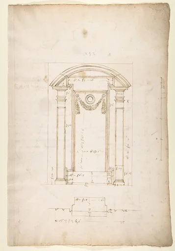 San Lorenzo, New Sacristy, niche frame, tabernacle, plan and elevation (recto) San Lorenzo, New Sacristy, entablature, cornice, and base of niche, profiles (verso)