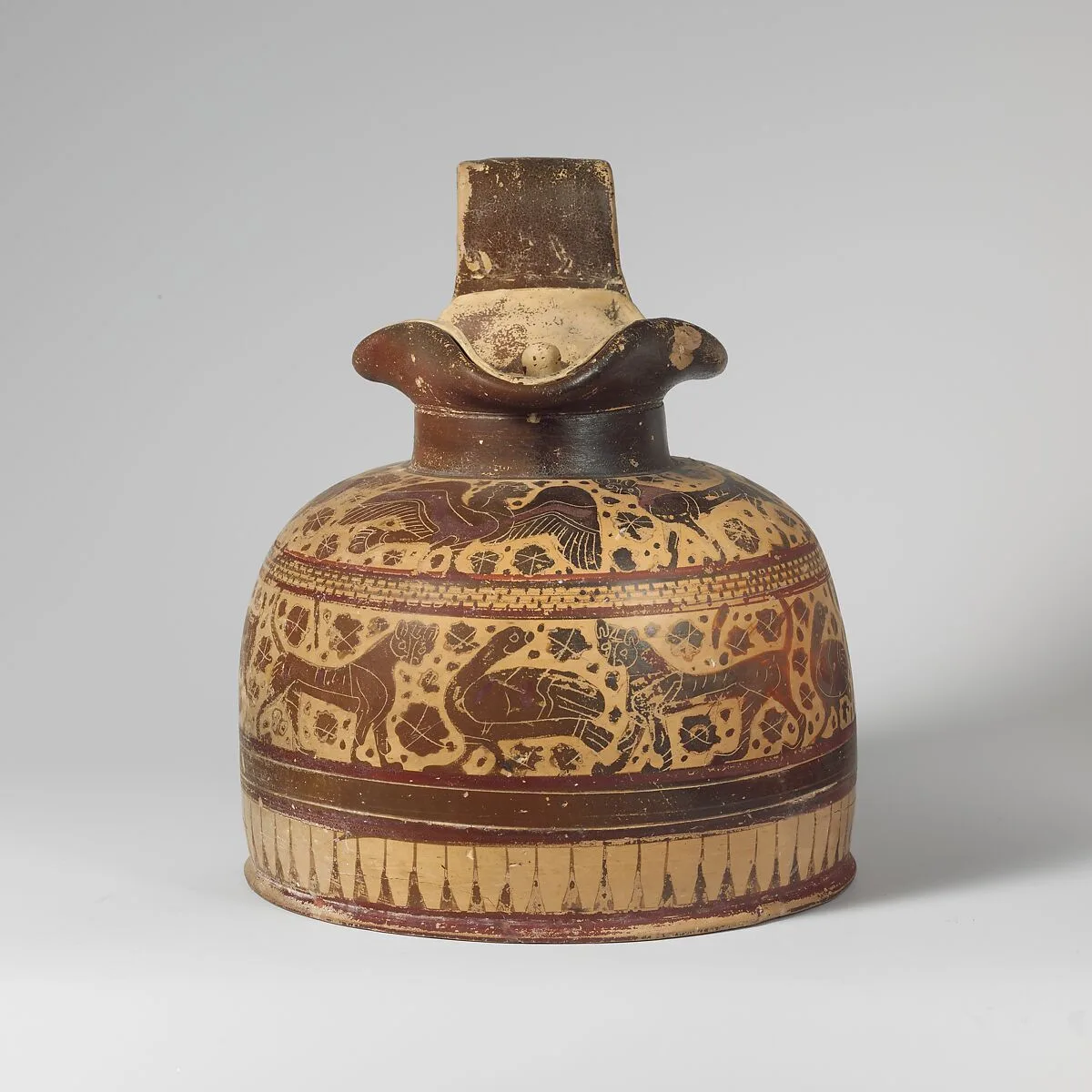 Terracotta oinochoe (jug) with lid — Canessa Painter