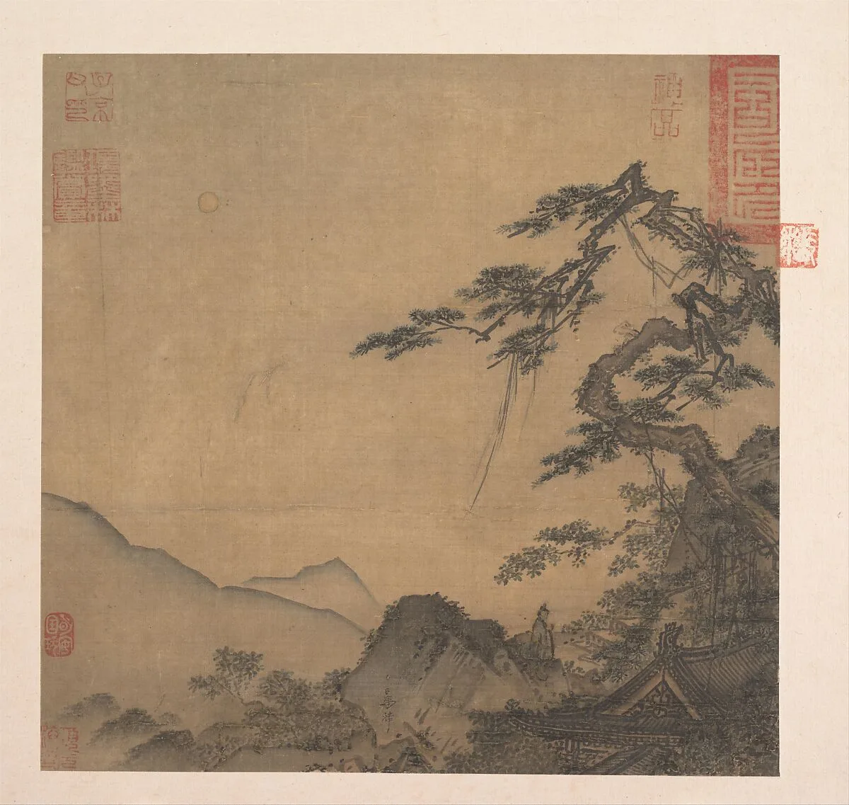 南宋 馬麟 松下高士圖 冊頁 絹本|Landscape with great pine — Ma Lin