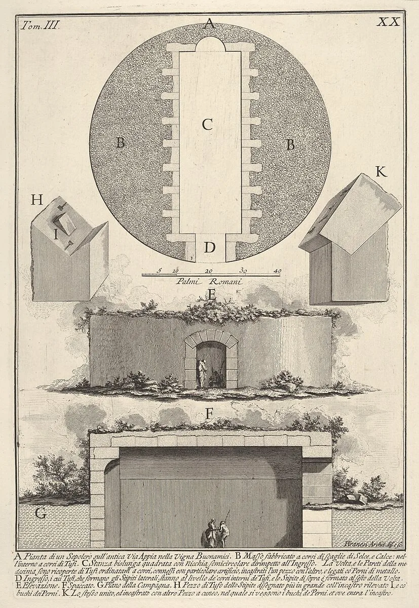 Plan of a tomb on the Appian Way in Vigna Buonamici (Pianta di un sepolcro sull'antica Via Appia nella Vigna Buonamici), from the series 'Le Antichità Romane' — Giovanni Battista Piranesi