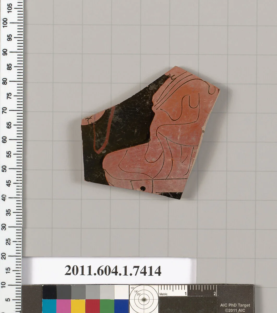 Terracotta fragment of a kylix (drinking cup) — Makron