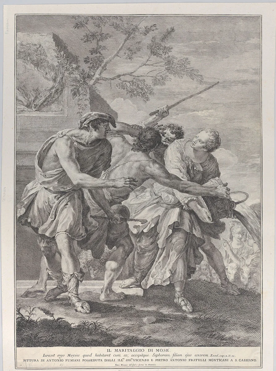 Moses defending the daughters of Jethro — Pietro Monaco|Giovanni Antonio Fumiani