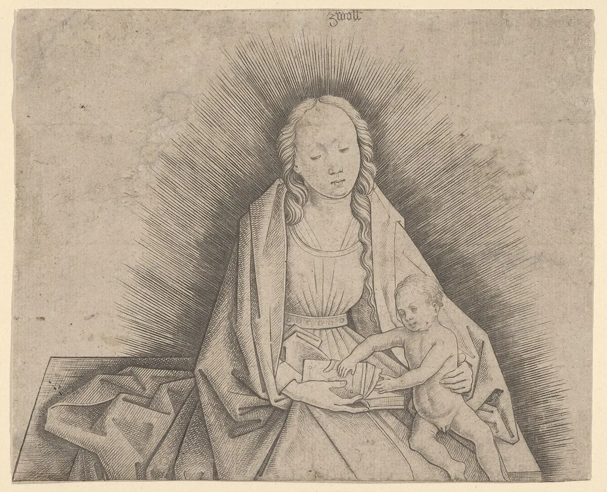 Virgin and Child (upper portion) — Master IAM of Zwolle