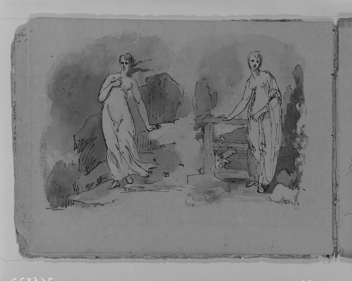 Two Woman in Classical Dress, Outdoors (from Sketchbook) — Thomas Sully