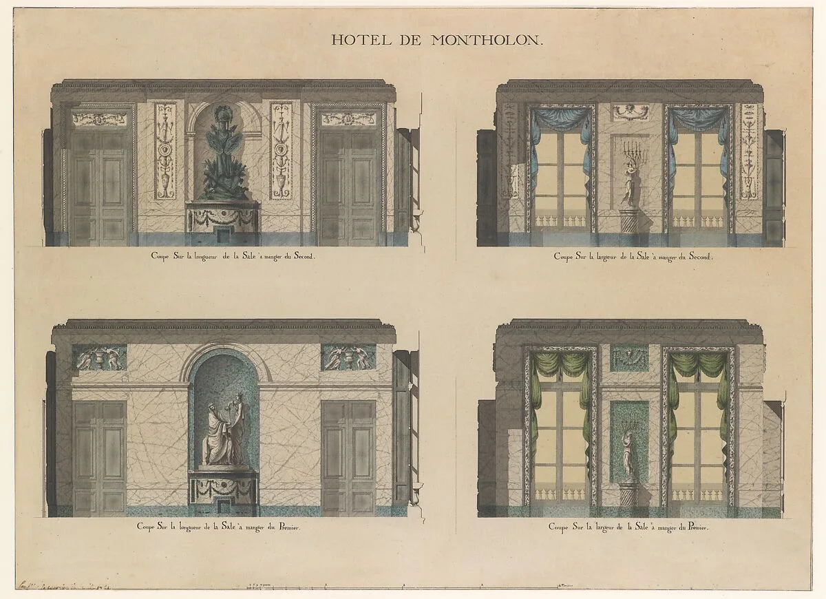 Longitudinal and Cross Sections of the Dining Rooms of the Hôtel de Montholon — Jean Jacques Lequeu|François Soufflot le Neuveu