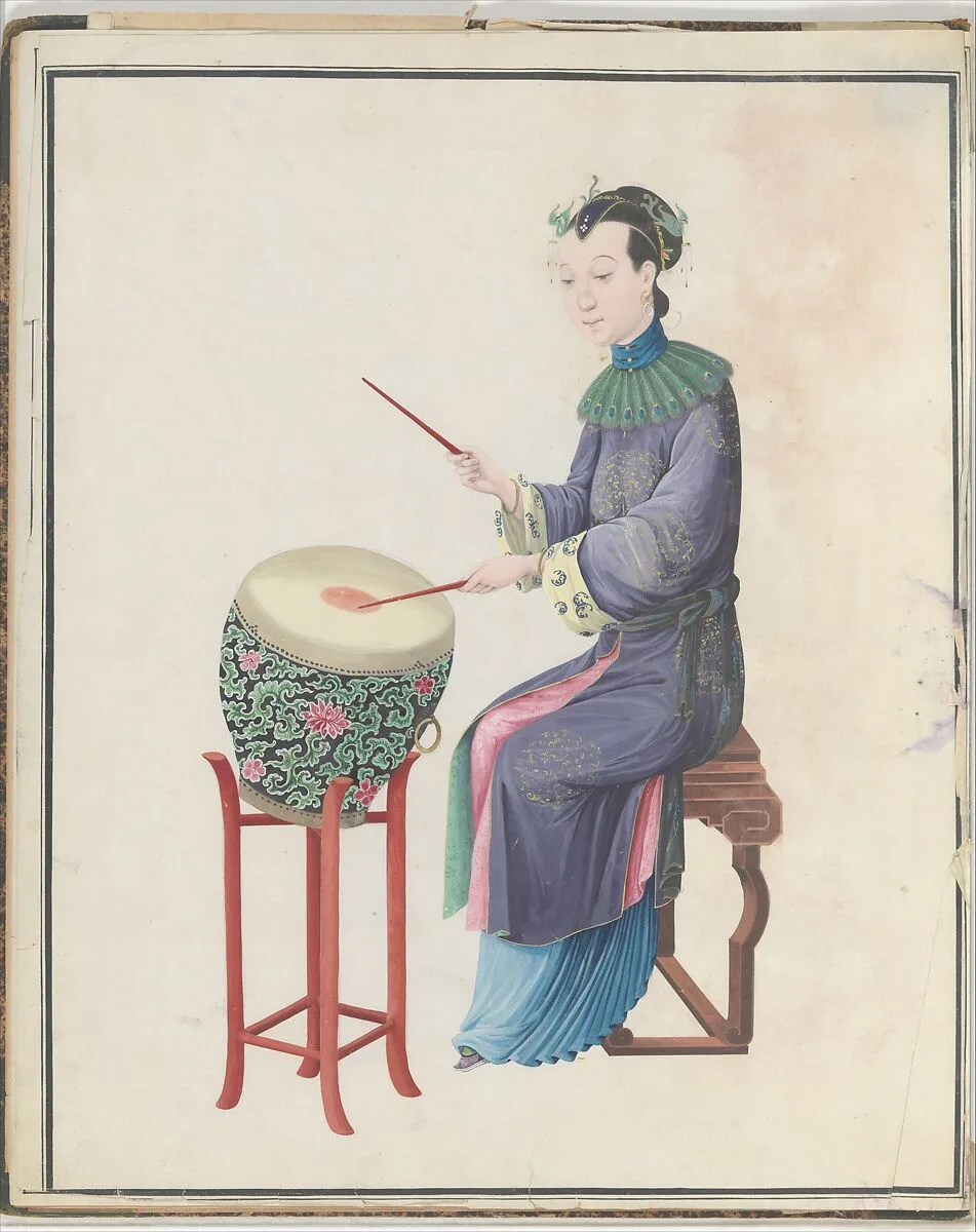 Watercolor of musician playing drum — Unknown