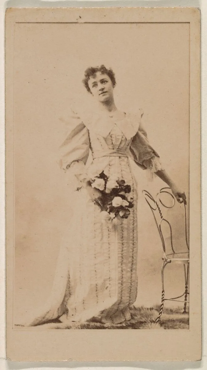 Woman standing with hand on chair, from the Actresses series (N245) issued by Kinney Brothers to promote Sweet Caporal Cigarettes — Kinney Brothers Tobacco Company