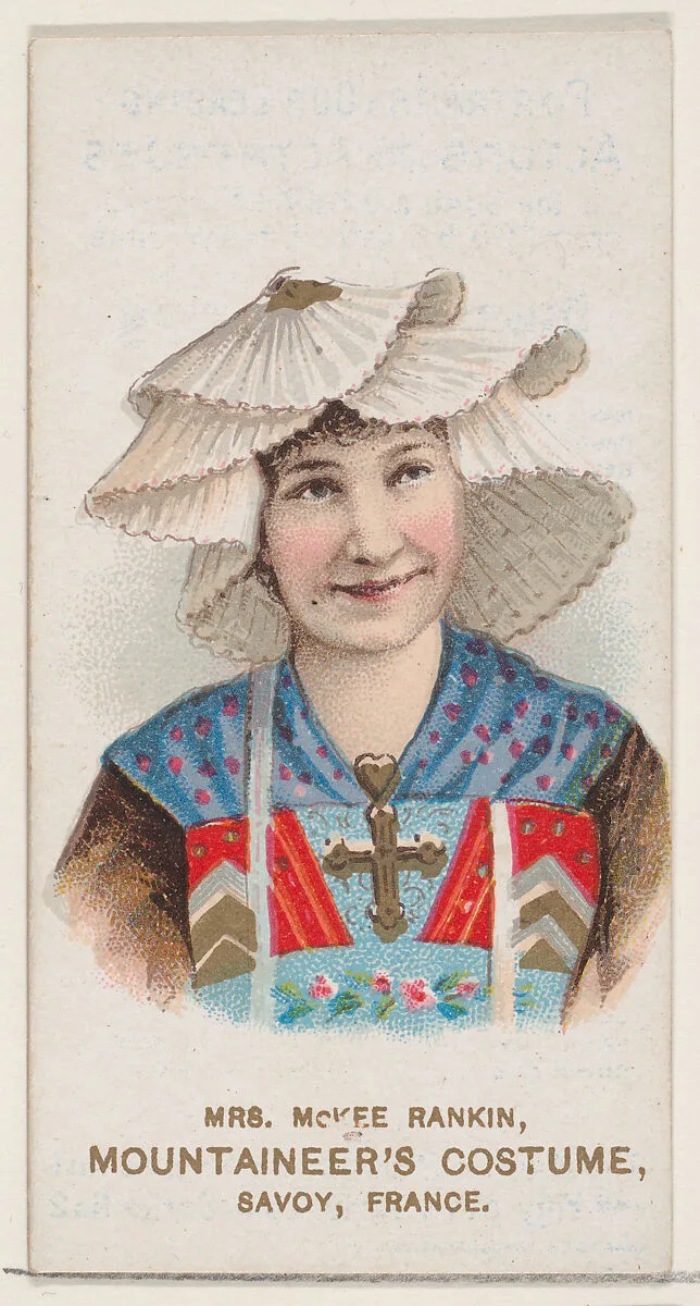 Mrs. McKee Rankin in Mountaineer's Costume of Savoy, France, from the set Actors and Actresses, First Series (N70) for Duke brand cigarettes — W. Duke, Sons & Co.|Knapp & Company