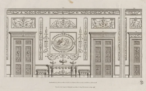 Interior Ornamented Wall with Doors, nos. 228–239, plate 42 from "Designs for Various Ornaments"