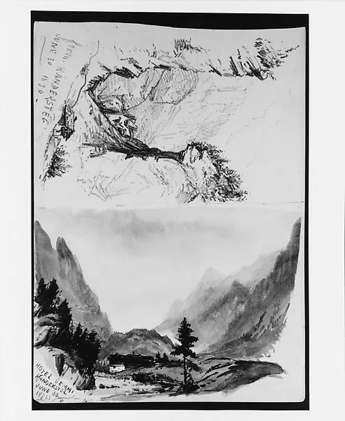 Views from Kandersteg; Entrance to the Gasternthal, Kanderthal from the Hotel Gemmi (from "Splendid Mountain Watercolours" Sketchbook) — John Singer Sargent