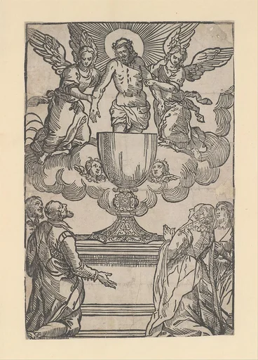The Triumph of the Eucharist, Christ as the Man of Sorrows supported by two angels standing in a chalice