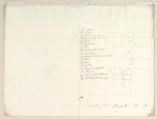 Blown-up Detail of Design in Elevation for Colonnade in the Doric or Tuscan Order (recto); Blown-up Detail of Column on Podium in Elevation