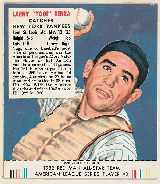 Larry "Yogi" Berra, from the Red Man All-Star Team series (T232), issued by Red Man Chewing Tobacco — Red Man Chewing Tobacco