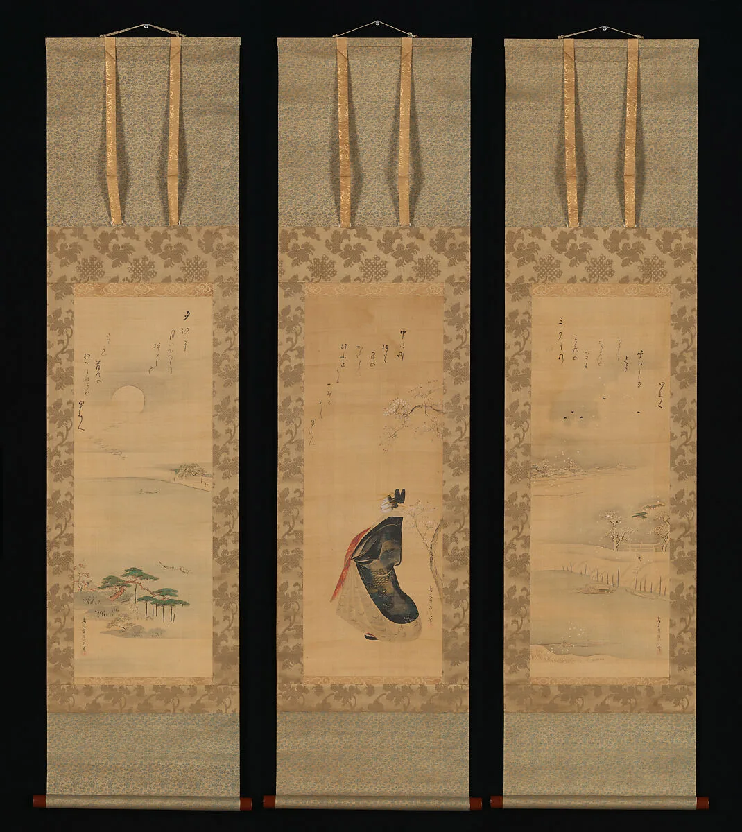 蜀山人(大田 南畝)賛 雪・月・花図 |Snow, Moon, and Cherry Blossoms (Yoshiwara in Three Seasons) — Chōbunsai Eishi