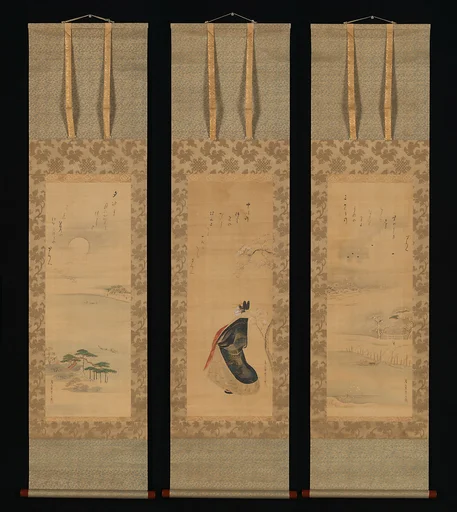 蜀山人(大田 南畝)賛 雪・月・花図 |Snow, Moon, and Cherry Blossoms (Yoshiwara in Three Seasons)