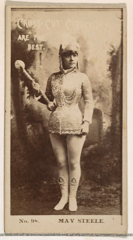 Card Number 98, May Steele, from the Actors and Actresses series (N145-2) issued by Duke Sons & Co. to promote Cross Cut Cigarettes — W. Duke, Sons & Co.