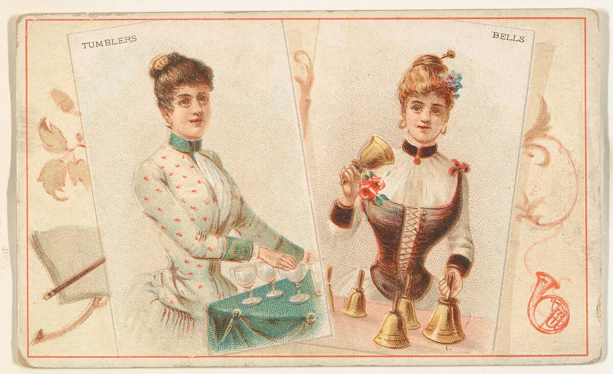 Tumblers and Bells, from the Musical Instruments series (N121) issued by Duke Sons & Co. to promote Honest Long Cut Tobacco — W. Duke, Sons & Co.|Schumacher & Ettlinger