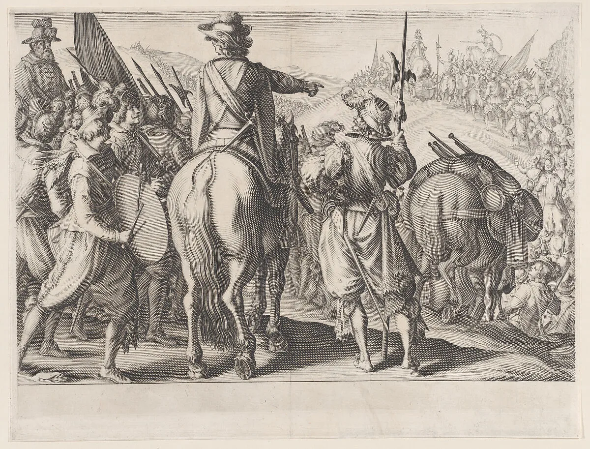 Les Troupes en Marche (The Marching Troops), from La Vie de Ferdinand Ier de Médicis série appelée aussi Les Batailles des Médicis (The Life of Ferdinand I de'Medici also called The Medici Battles) — Jacques Callot|Matteo Rosselli