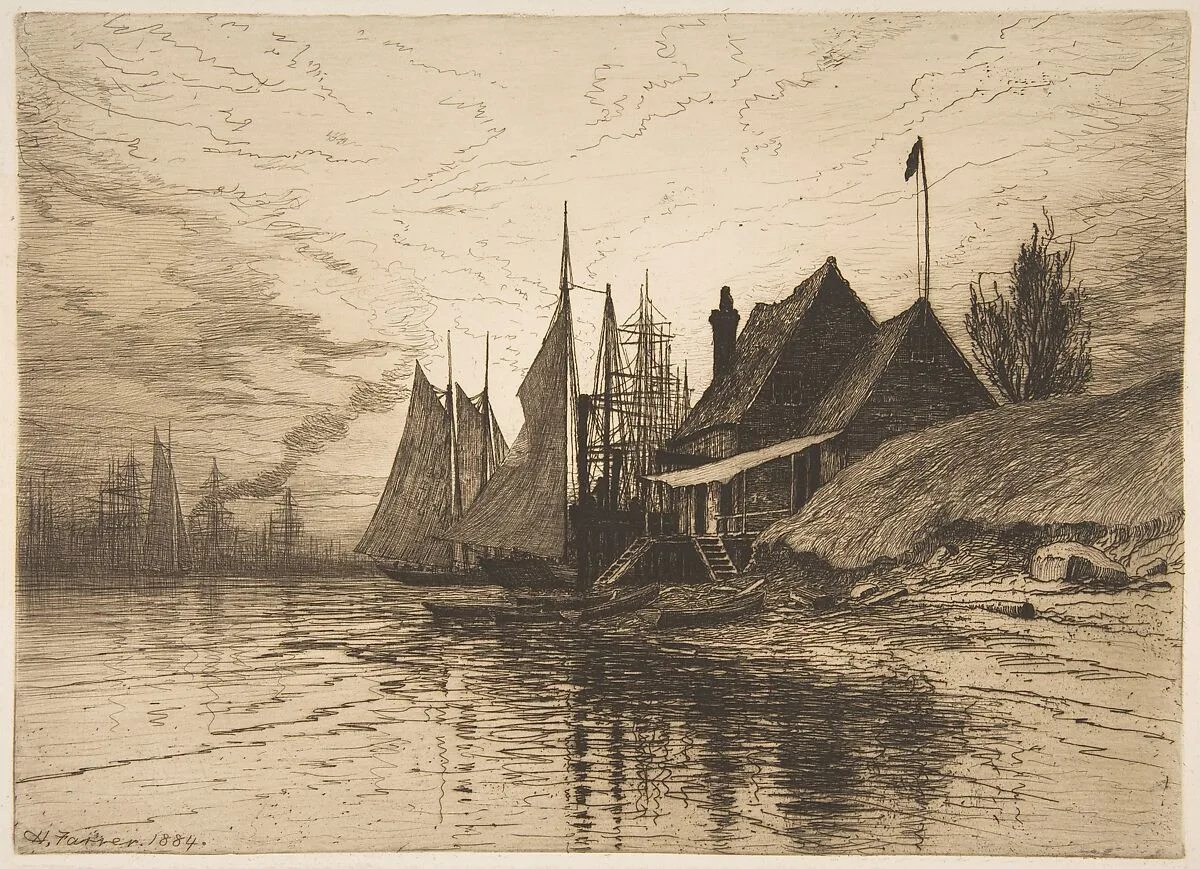 Evening, New York Harbor — Henry Farrer|New York Etching Club