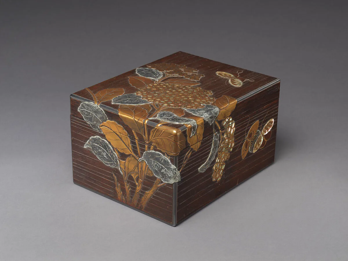 永田友治作 紫陽花蝶蒔絵料紙箱|Document Box (Ryōshibako) with Hydrangeas and Butterflies — Nagata Yūji